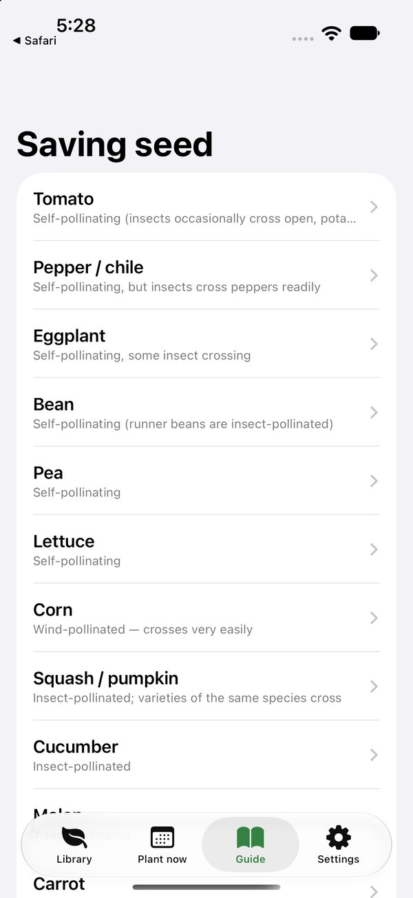 SeedBank app, Saving seed guide: pollination notes for tomato, pepper, bean, corn and more